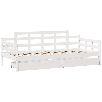 Dormeuse con Cassetti Bianco 90x200 cm Legno Massello di Pino | homemem39