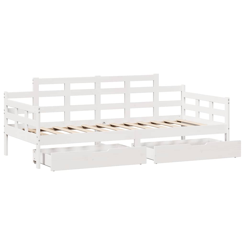 Dormeuse con Cassetti Bianco 90x200 cm Legno Massello di Pino | homemem39