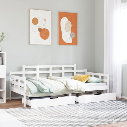 Dormeuse con Cassetti Bianco 90x200 cm Legno Massello di Pino | homemem39