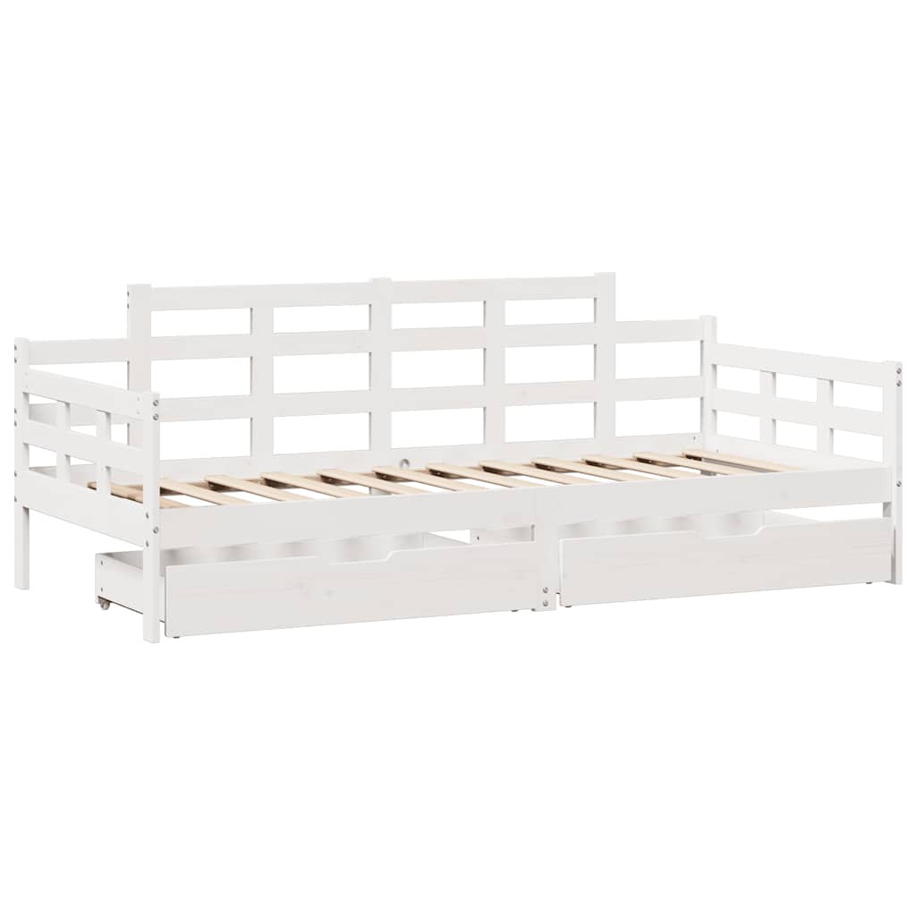 Dormeuse con Cassetti Bianca 80x200 cm Legno Massello di Pino | homemem39