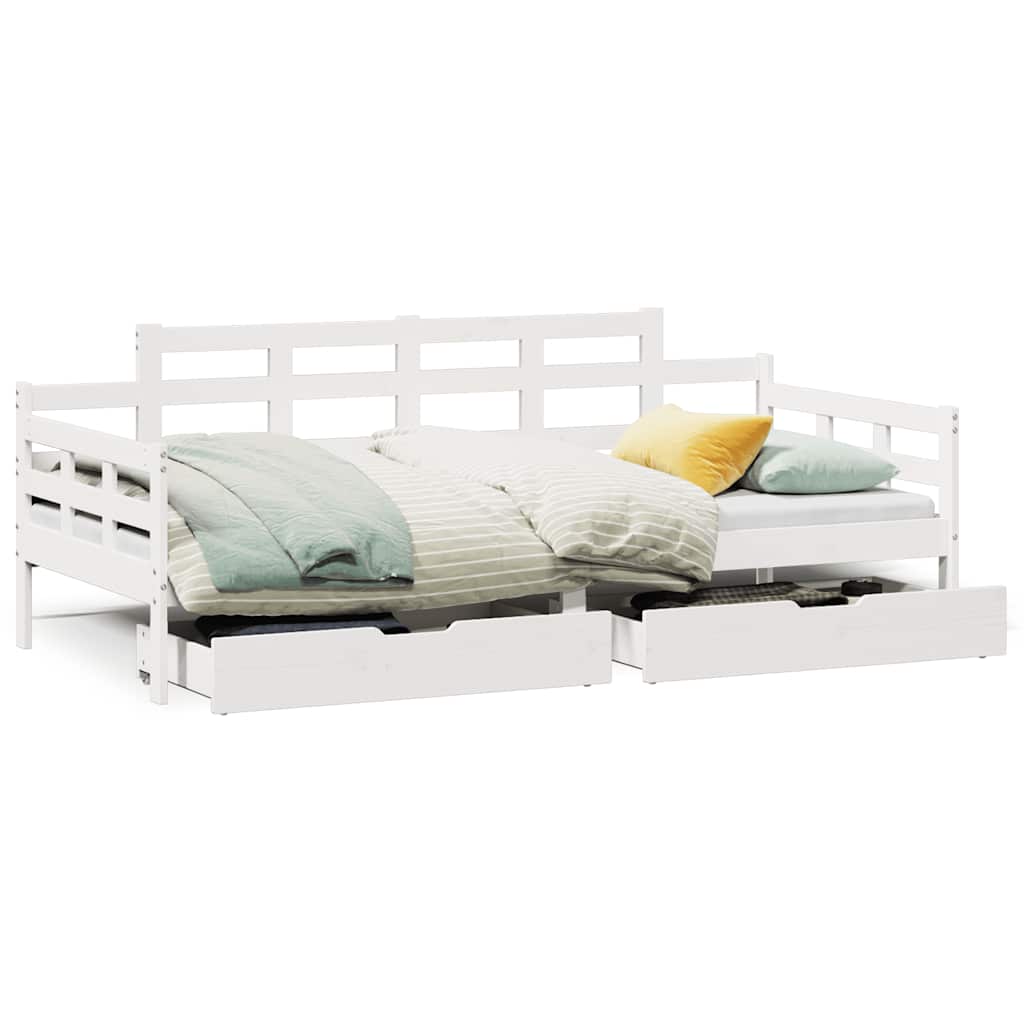 Dormeuse con Cassetti Bianco 90x190 cm Legno Massello di Pino | homemem39