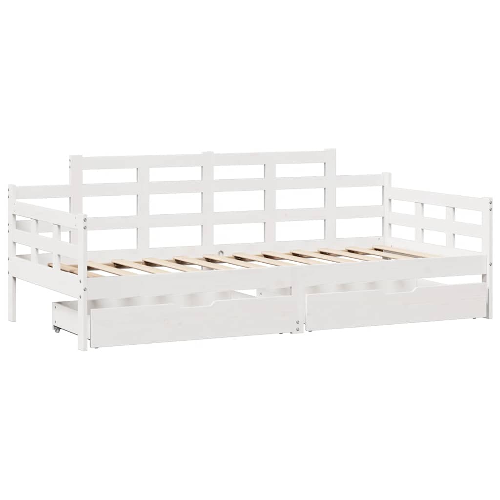 Dormeuse con Cassetti Bianco 90x190 cm Legno Massello di Pino | homemem39