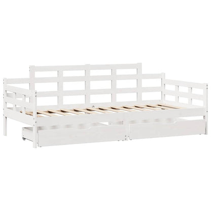 Dormeuse con Cassetti Bianco 90x190 cm Legno Massello di Pino | homemem39
