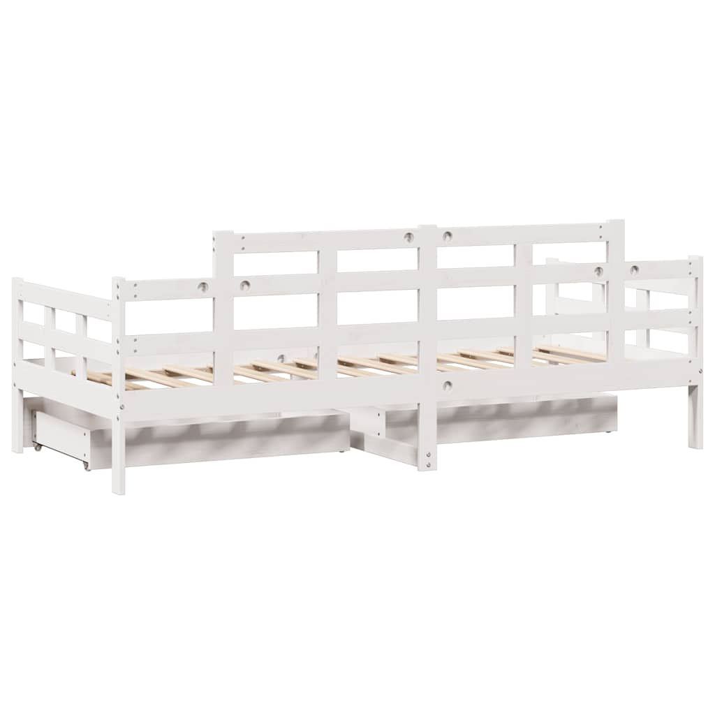 Dormeuse con Cassetti Bianco 90x190 cm Legno Massello di Pino | homemem39