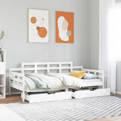 Dormeuse con Cassetti Bianco 90x190 cm Legno Massello di Pino | homemem39