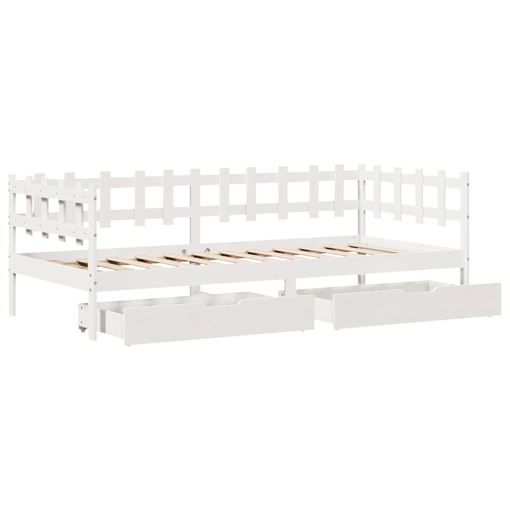 Dormeuse con Cassetti Bianca 80x200 cm Legno Massello di Pino | homemem39
