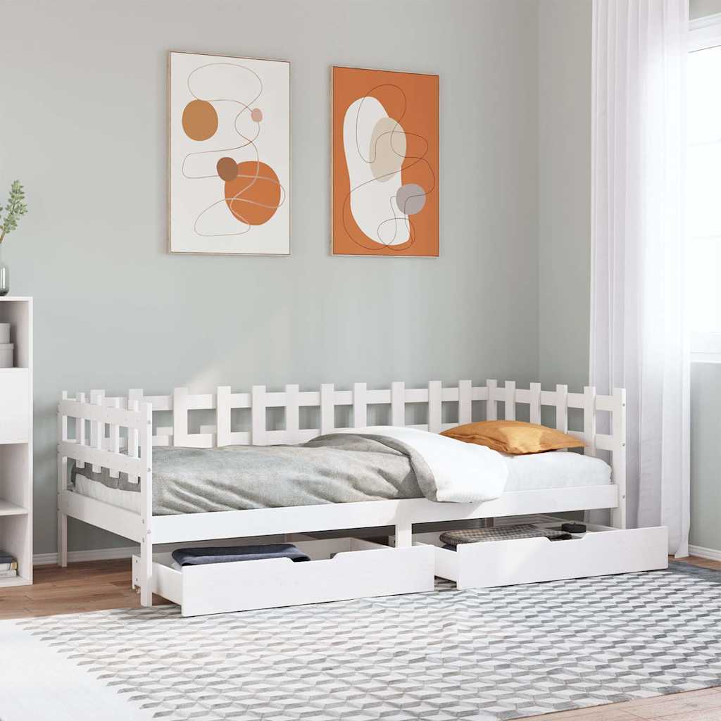Dormeuse con Cassetti Bianca 80x200 cm Legno Massello di Pino | homemem39