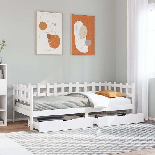 Dormeuse con Cassetti Bianca 80x200 cm Legno Massello di Pino | homemem39