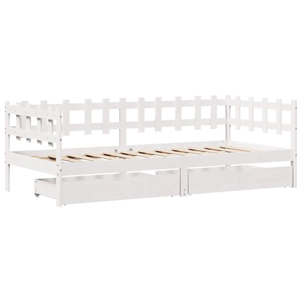 Dormeuse con Cassetti Bianco 90x200 cm Legno Massello di Pino | homemem39