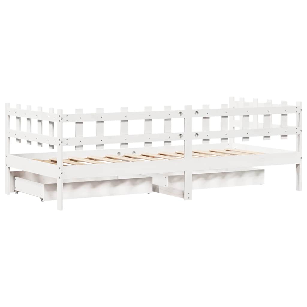 Dormeuse con Cassetti Bianco 90x200 cm Legno Massello di Pino | homemem39