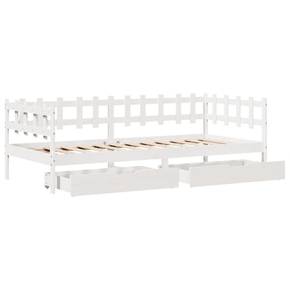Dormeuse con Cassetti Bianco 90x200 cm Legno Massello di Pino | homemem39