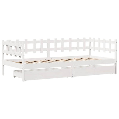 Dormeuse con Cassetti Bianco 90x190 cm Legno Massello di Pino | homemem39