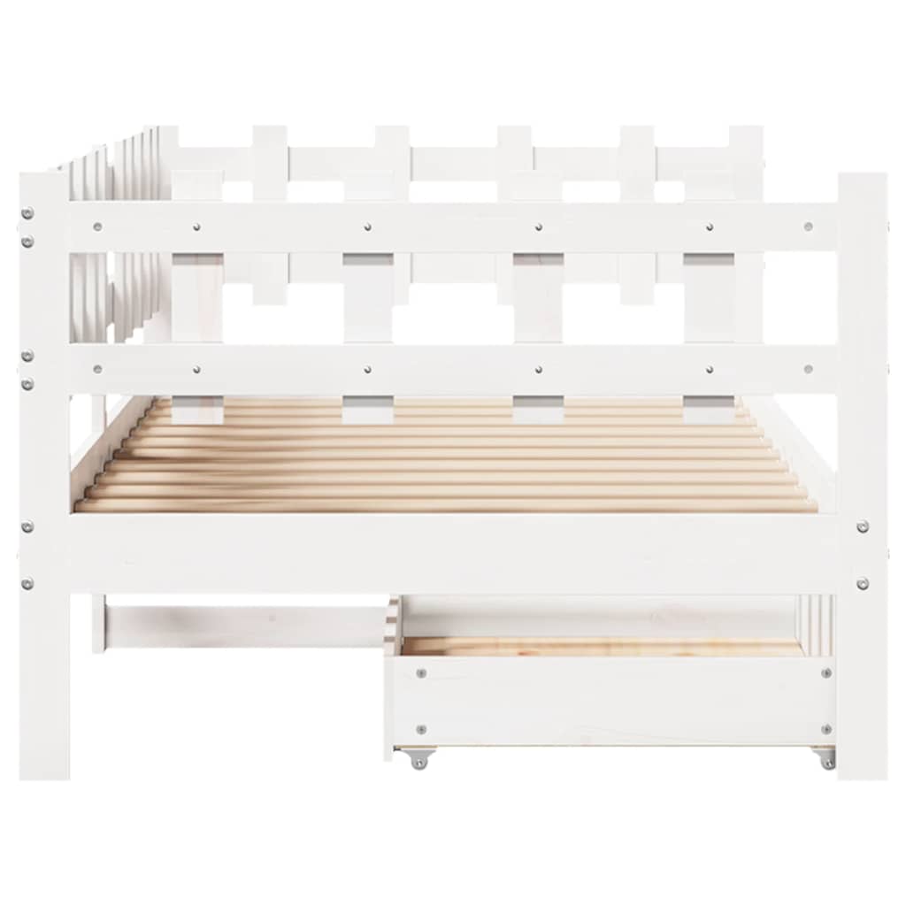 Dormeuse con Cassetti Bianco 90x190 cm Legno Massello di Pino | homemem39