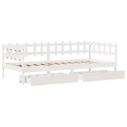 Dormeuse con Cassetti Bianco 90x190 cm Legno Massello di Pino | homemem39