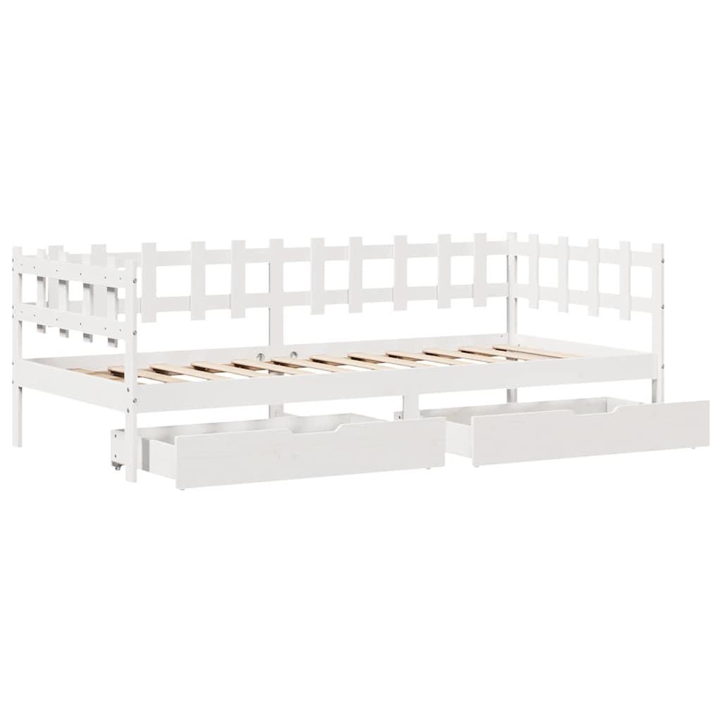 Dormeuse con Cassetti Bianco 90x200 cm Legno Massello di Pino - homemem39