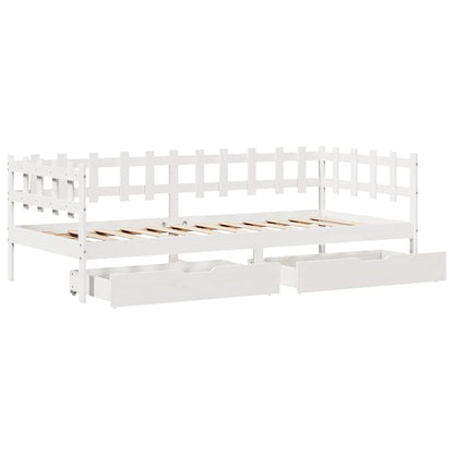 Dormeuse con Cassetti Bianco 90x200 cm Legno Massello di Pino - homemem39