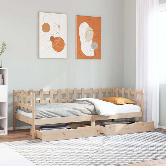 Dormeuse con Cassetti 90x190 cm in Legno Massello Pino | homemem39