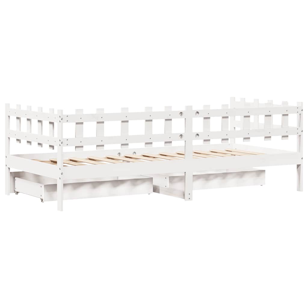 Dormeuse con Cassetti Bianco 90x190 cm Legno Massello di Pino - homemem39
