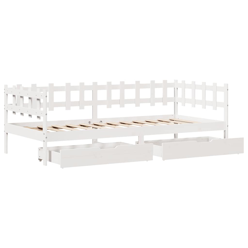 Dormeuse con Cassetti Bianco 90x190 cm Legno Massello di Pino - homemem39