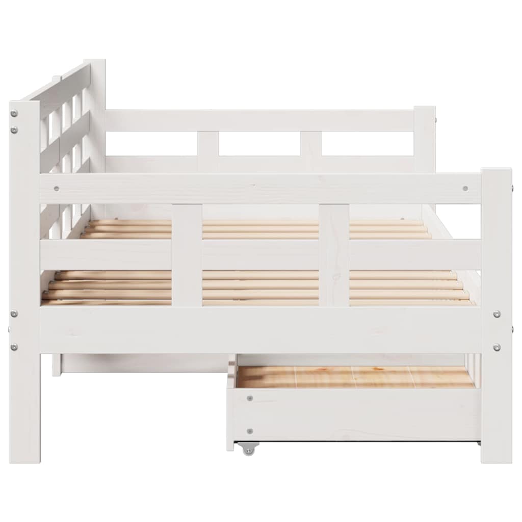 Dormeuse con Cassetti Bianco 90x200 cm Legno Massello di Pino