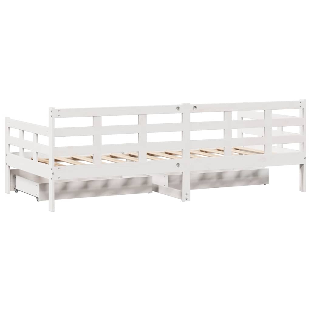 Dormeuse con Cassetti Bianco 90x200 cm Legno Massello di Pino
