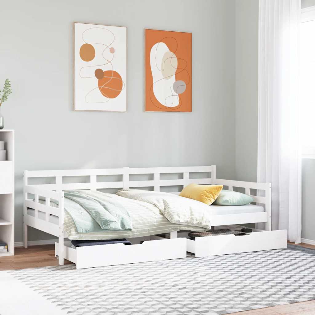 Dormeuse con Cassetti Bianca 80x200 cm Legno Massello di Pino | homemem39