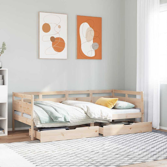 Dormeuse con Cassetti 90x190 cm in Legno Massello Pino | homemem39