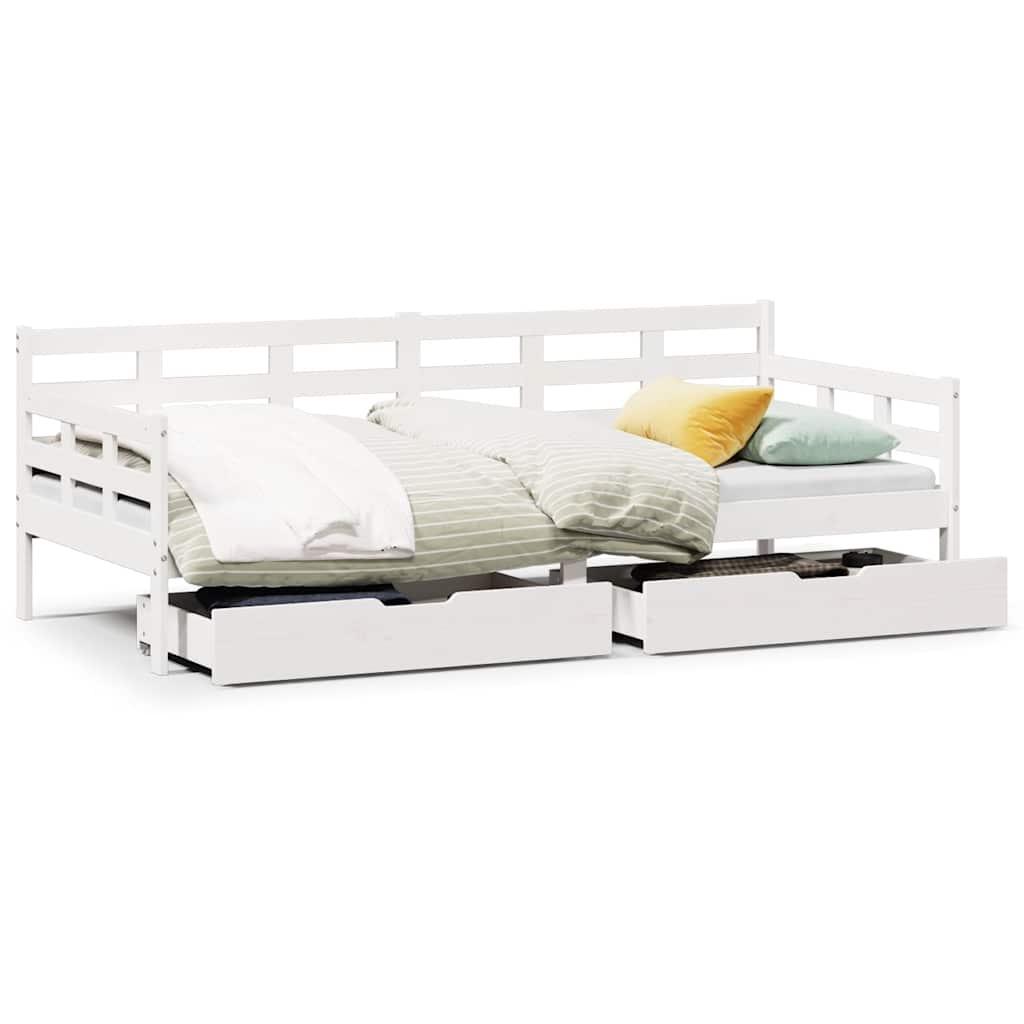 Dormeuse con Cassetti Bianco 90x190 cm Legno Massello di Pino - homemem39