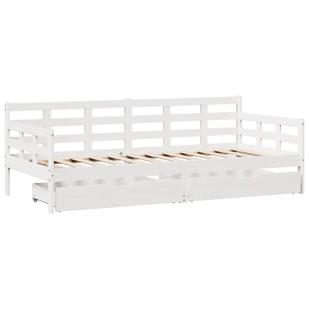 Dormeuse con Cassetti Bianco 90x190 cm Legno Massello di Pino - homemem39