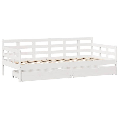 Dormeuse con Cassetti Bianco 90x190 cm Legno Massello di Pino - homemem39
