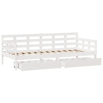 Dormeuse con Cassetti Bianco 90x190 cm Legno Massello di Pino - homemem39
