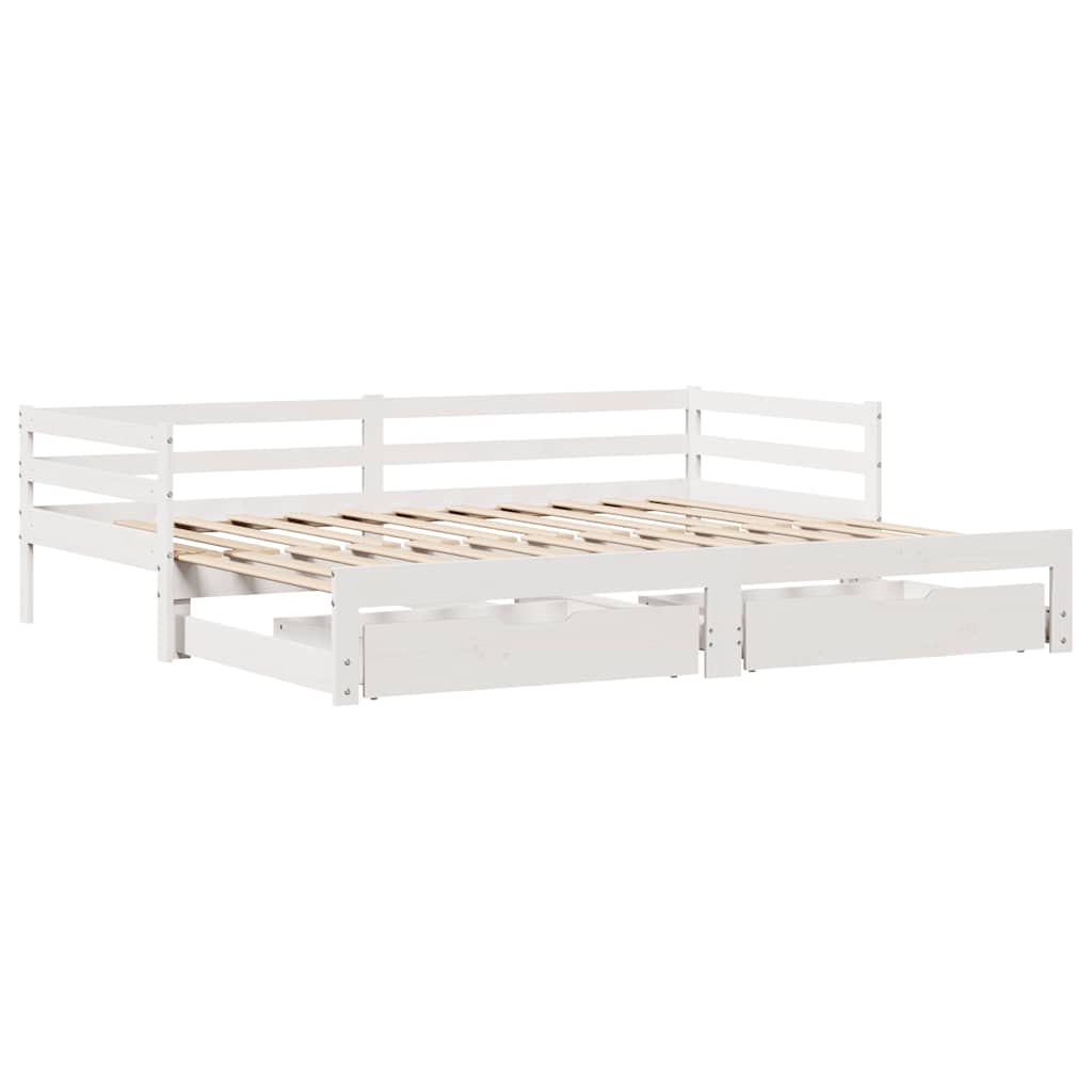 Dormeuse con Cassetti Bianco 90x200 cm Legno Massello di Pino
