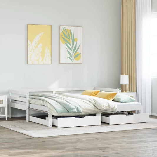 Dormeuse con Cassetti Bianco 90x200 cm Legno Massello di Pino | homemem39