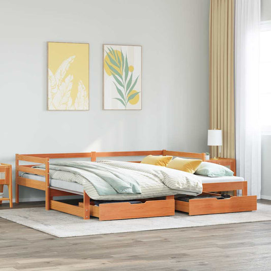 Dormeuse Letto Estraibile e Cassetti Marrone Cera 90x200cm Pino | homemem39