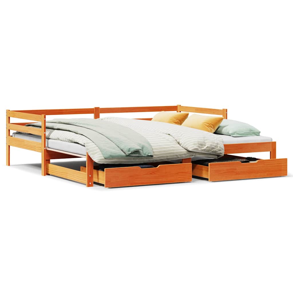 Dormeuse Letto Estraibile e Cassetti Marrone Cera 90x190cm Pino | homemem39