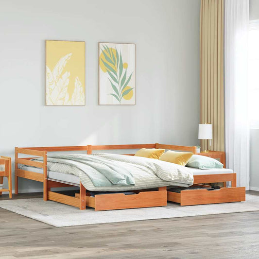 Dormeuse Letto Estraibile e Cassetti Marrone Cera 80x200cm Pino | homemem39