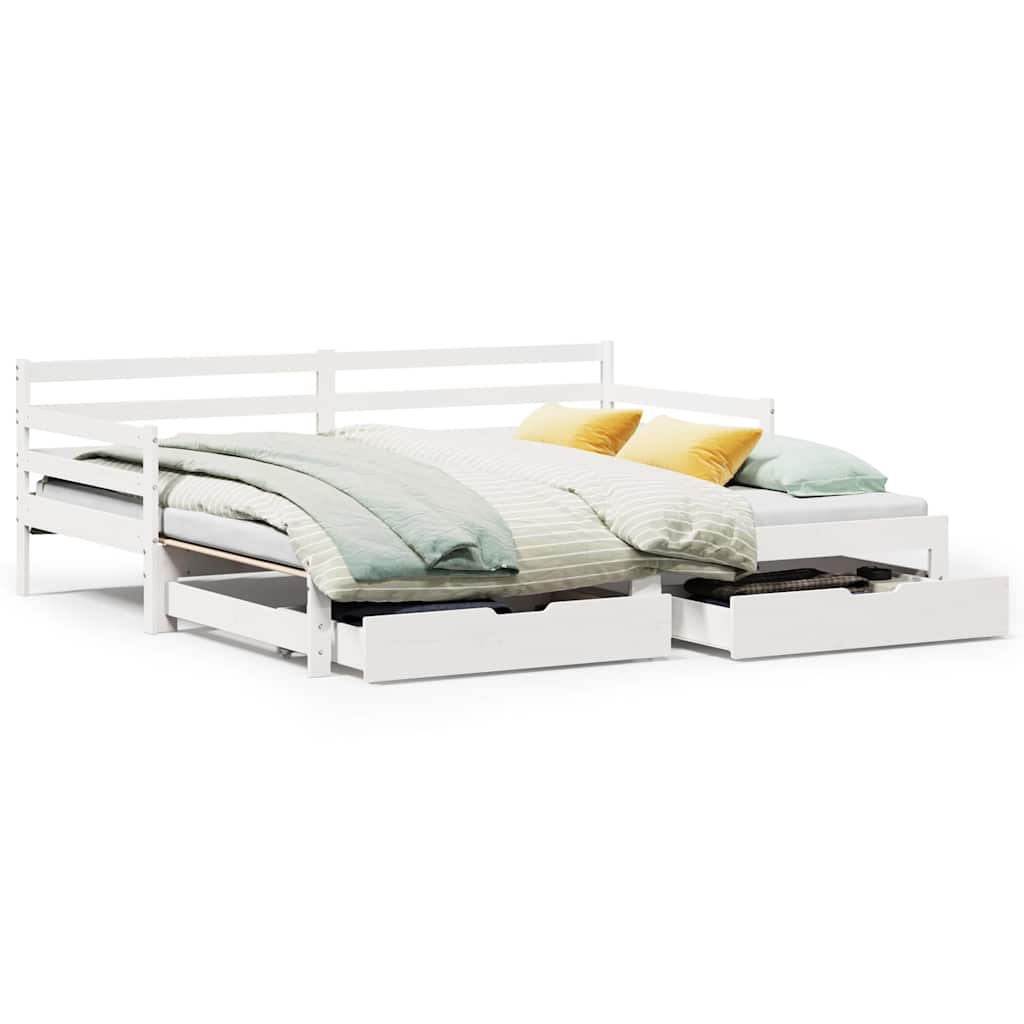 Dormeuse con Cassetti Bianco 90x200 cm Legno Massello di Pino | homemem39