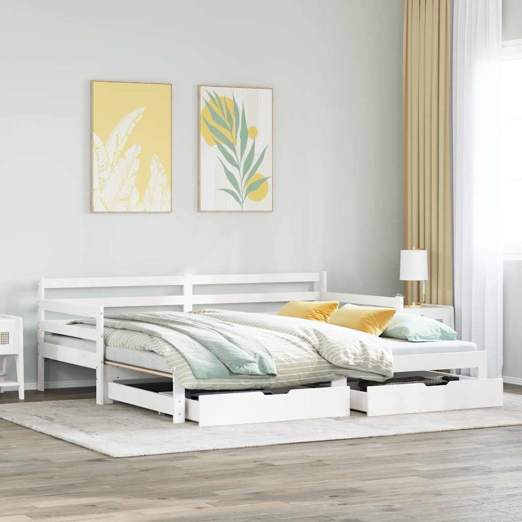 Letto Estraibile con Cassetti senza Materasso Bianco 90x200 cm | homemem39