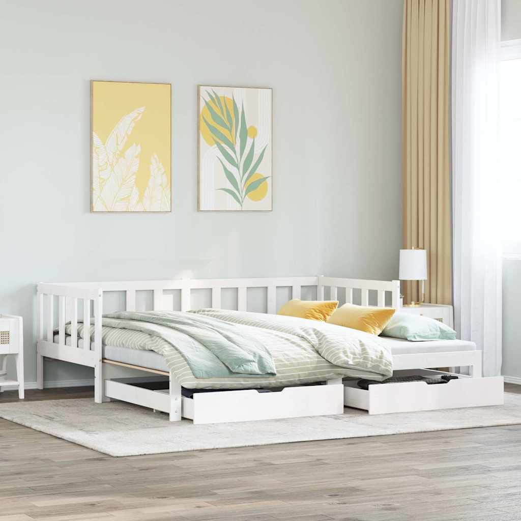 Letto Estraibile con Cassetti senza Materasso Bianco 90x200 cm