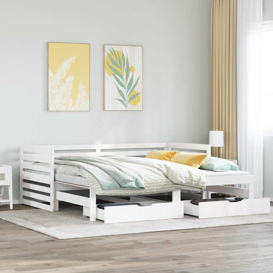 Dormeuse con Cassetti Bianco 90x200 cm Legno Massello di Pino | homemem39