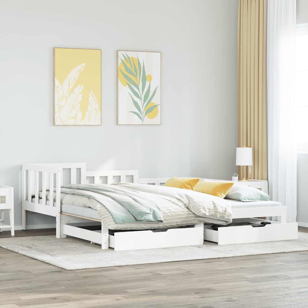 Letto Estraibile con Cassetti senza Materasso Bianco 90x200 cm