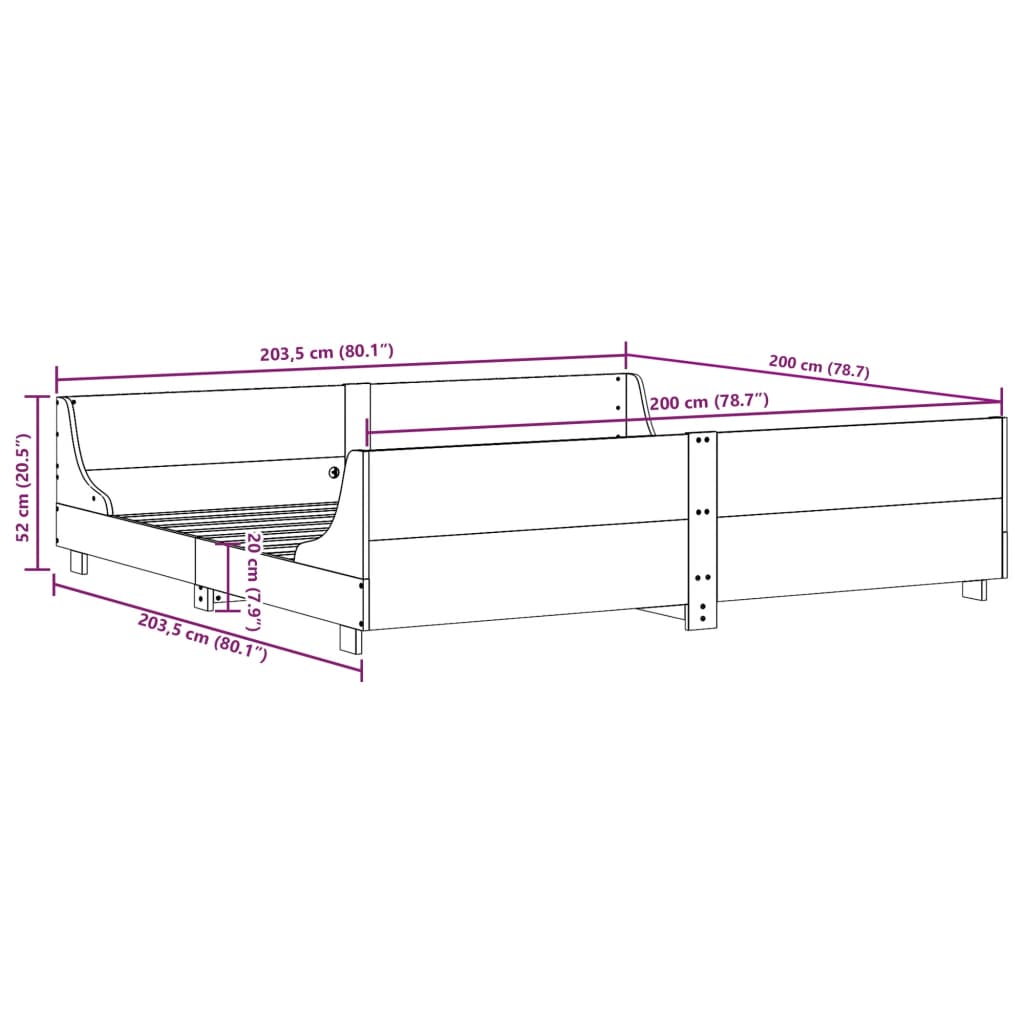 Letto senza Materasso Marrone Cera 200x200 cm in Legno di Pino | homemem39