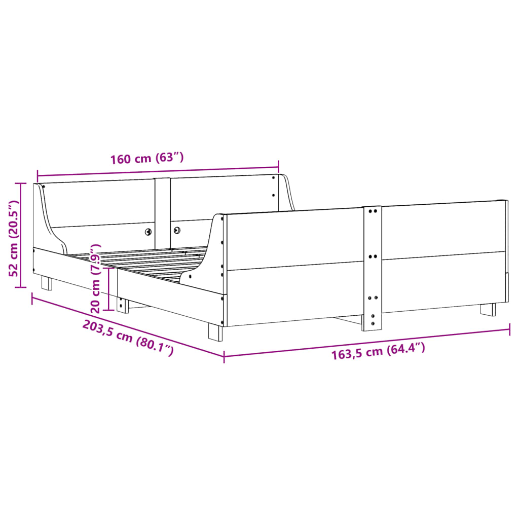 Letto senza Materasso Marrone Cera 160x200 cm in Legno di Pino | homemem39