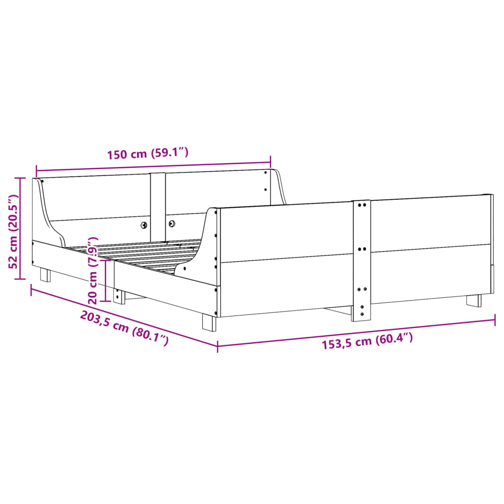 Letto senza Materasso Marrone Cera 150x200 cm in Legno di Pino | homemem39