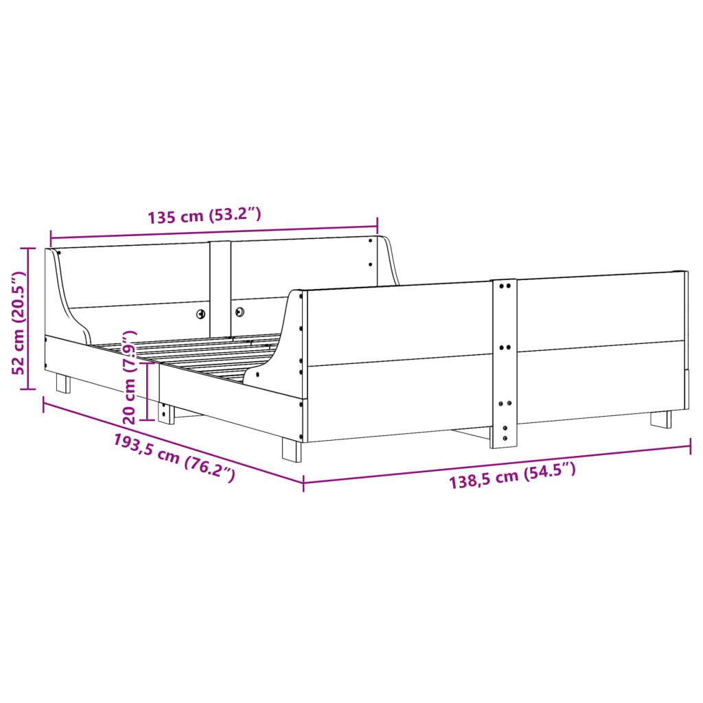 Letto senza Materasso Bianco 135x190 cm Legno Massello di Pino | homemem39
