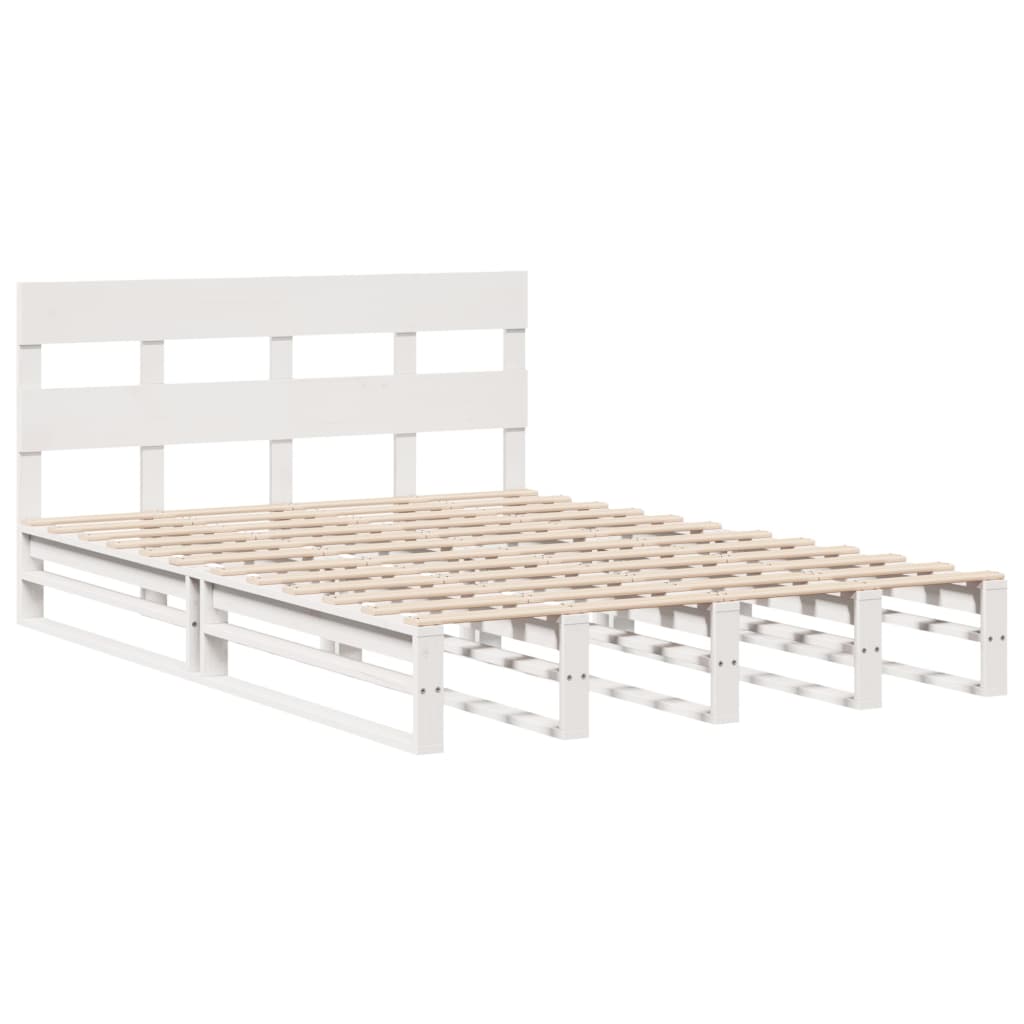 Letto senza Materasso Bianco 150x200 cm Legno Massello di Pino - homemem39