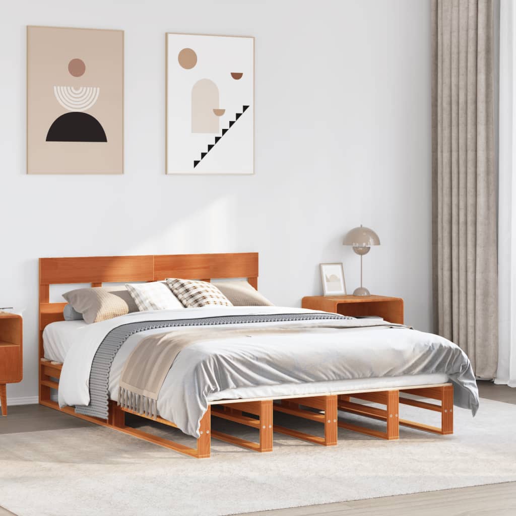 Letto senza Materasso Marrone Cera 150x200 cm in Legno di Pino | homemem39