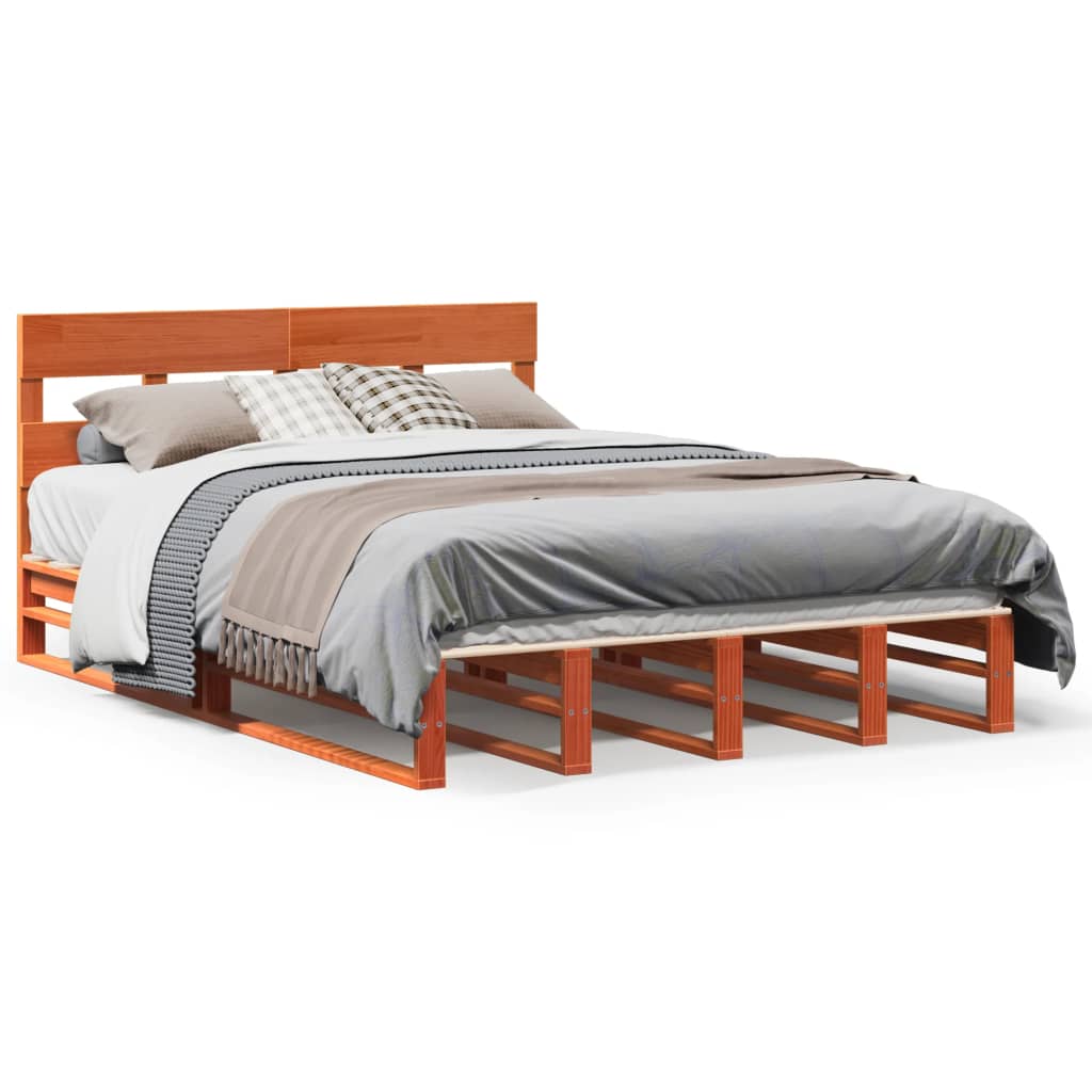 Letto senza Materasso Marrone Cera 160x200 cm in Legno di Pino | homemem39