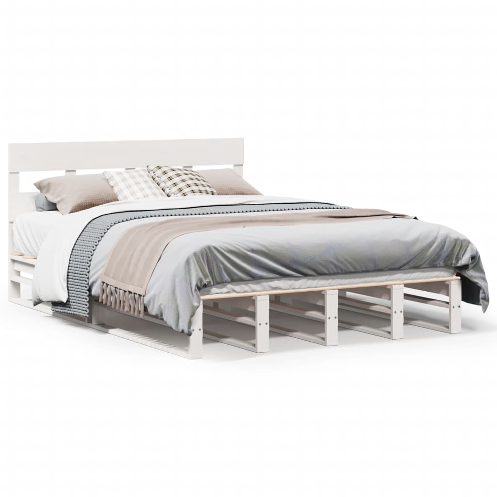 Letto senza Materasso Bianco 140x190 cm Legno Massello di Pino | homemem39
