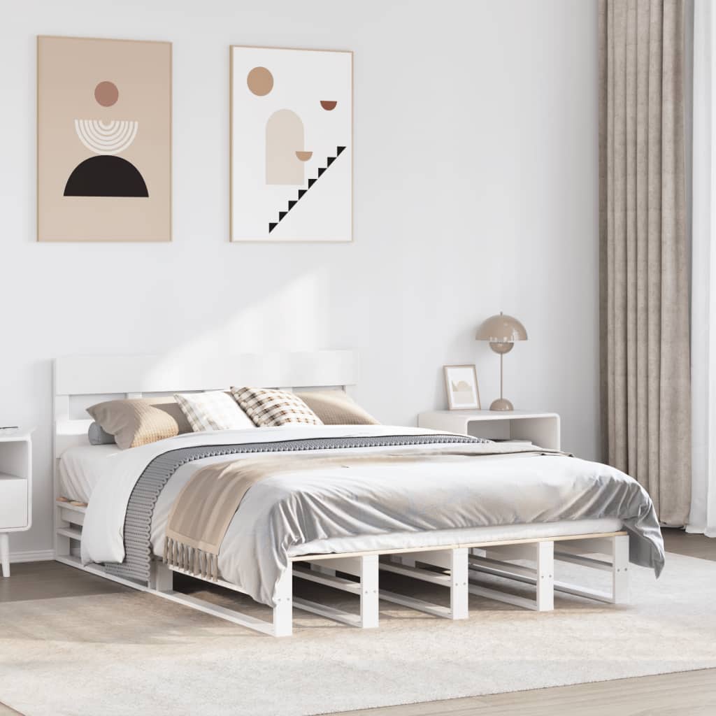 Letto senza Materasso Bianco 140x190 cm Legno Massello di Pino | homemem39